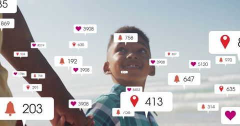 Father and Son Bonding at Seaside with Notifications Overlay