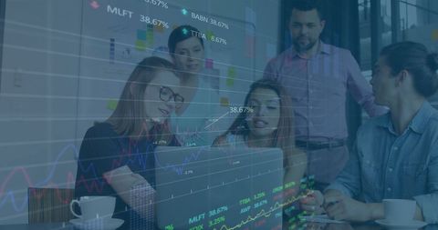 Business Team Analyzing Financial Data, Global Insights in Modern Office