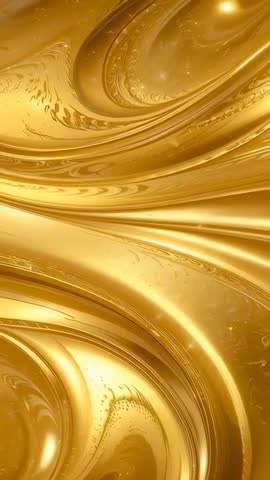 Looping vertical video of metallic gold swirl flowing across reflective abstract wallpaper
