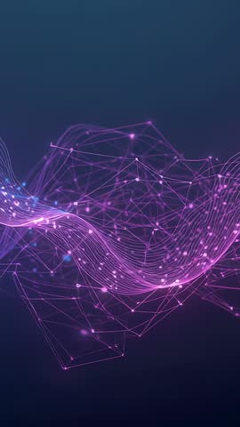 Vertical Neon Data Wave Undulating Across Dark Blue Gradient, Futuristic Digital Flow