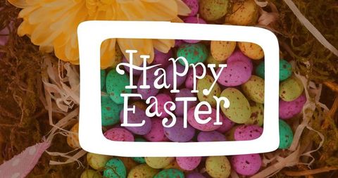 Colorful easter greeting with speckled eggs