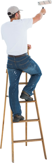 Transparent rear view of man on ladder painting with roller - Download Free Stock Videos Pikwizard.com