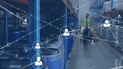 Warehouse Worker with Global Network Connection Overlay