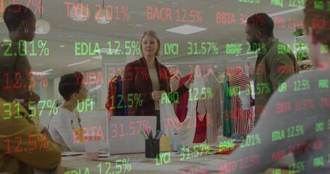 Business Team Meeting with Financial Data Holograms