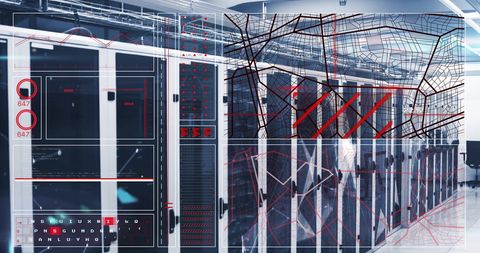 Data Network Overlay in Futuristic Server Room - Download Free Stock Images Pikwizard.com