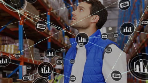 Warehouse Employee Connecting Logistics via Digital Illustration