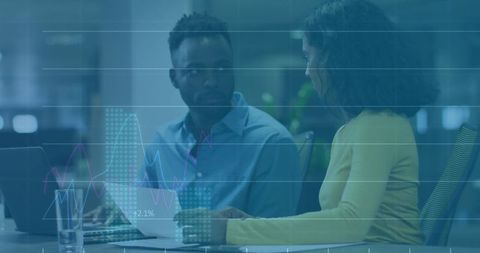 Business Team Reviewing Documents on Digital Screen Background