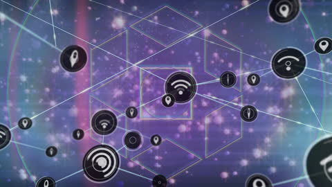 Digital Connectivity Network with Data Icons over Geometric Shapes