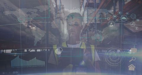 Warehouse Worker Using Technology with Holographic Data Screen