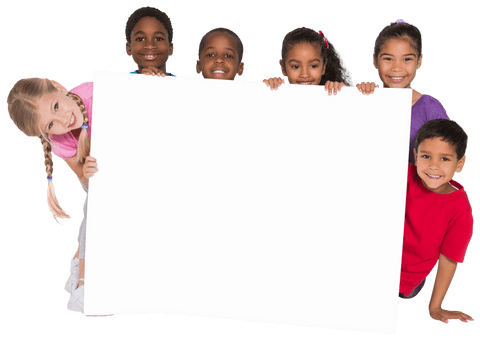 Diverse Schoolchildren Holding Blank Card with Transparent Background
