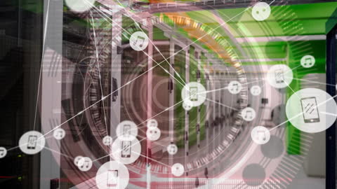 Global Network Connections in Data Center Illustrating Digital Icon Overlay