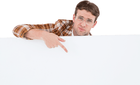 geeky hipster pointing transparent blank sign - Download Free Stock Videos Pikwizard.com
