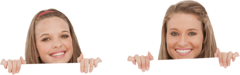 Transparent Smiling Friends Holding Blank Sign Enthusiastically