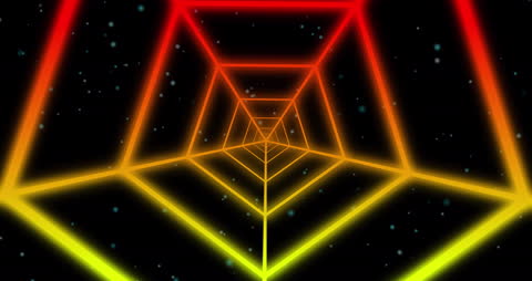 Futuristic Neon Tunnel with Moving Geometric Shapes