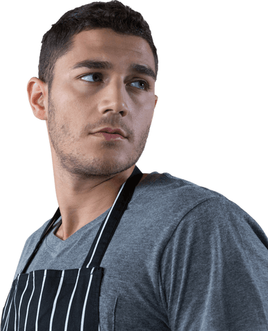 Transparent Young Male Waiter in Striped Apron Looking Away - Download Free Stock Videos Pikwizard.com