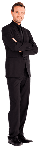 confident businessman folding arms in elegant black suit on transparent background - Download Free Stock Videos Pikwizard.com