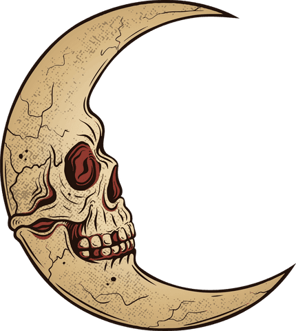 Transparent skull moon with red cavities in vector style