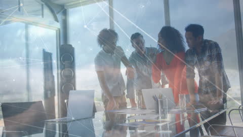 Diverse Team Collaborating with Futuristic Network Concept