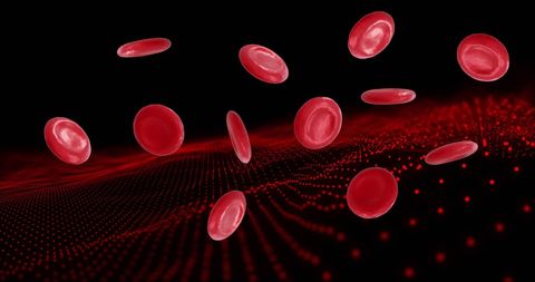 Digital illustration of red blood cells on black background