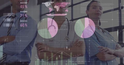 Medical Professionals Analyzing Data with Chart Overlays