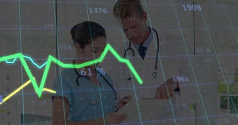 Healthcare Professionals Analyzing Medical Data in Hospital Ward