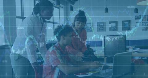 Business Team Collaborating with Modern Financial Technology