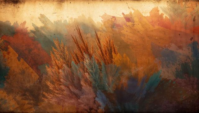 Vibrant abstract grass strokes on textured landscape