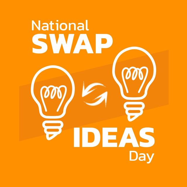 This illustration captures the spirit of National Swap Ideas Day with two light bulbs symbolizing ideas and arrows indicating the exchange of thoughts. It is ideal for promoting creative brainstorming sessions, collaborative initiatives, and innovation events. Useful for social media posts, blog headers, and presentation slides about teamwork and new concept generation.