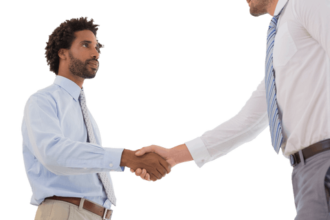 Transparent business professionals handshake on white background