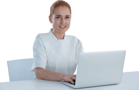 transparent businesswoman using laptop in minimalist office - Download Free Stock Videos Pikwizard.com