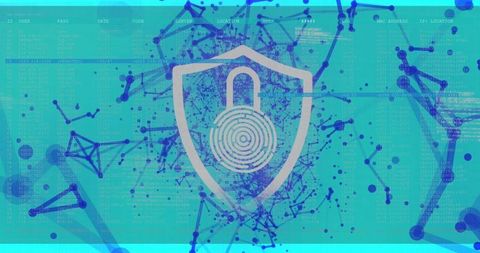 Cybersecurity shield lock on network connections background