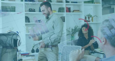 Dynamic Office Environment with Infographic Interface Display - Download Free Stock Images Pikwizard.com
