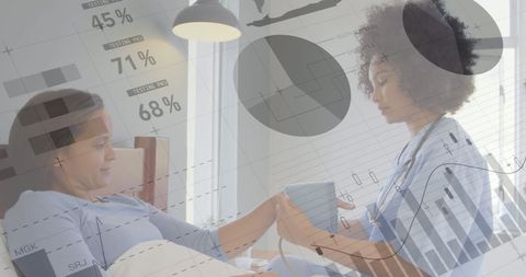 Healthcare Professional Checking Blood Pressure with Data Overlay