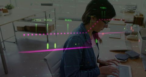 Businesswoman Analyzing Financial Data on Laptop with Digital Overlay - Download Free Stock Images Pikwizard.com
