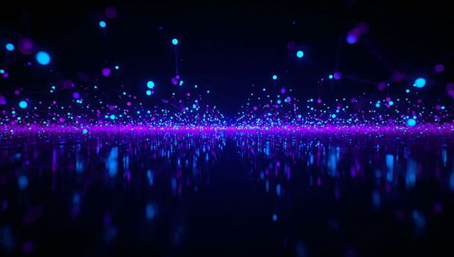 Pulsating Neon Nodes in Digital Space Reflecting Futuristic Grid
