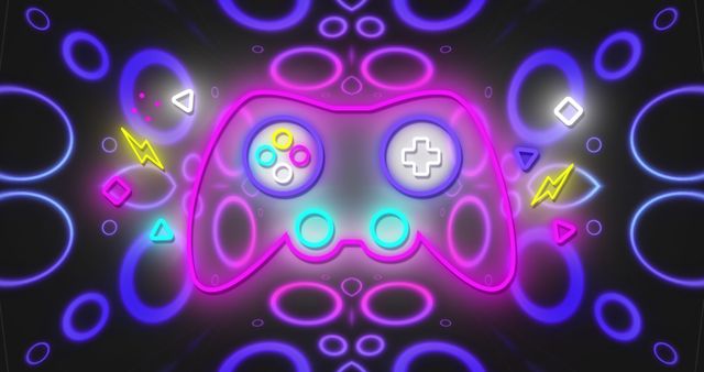 Neon Gaming Controller with Futuristic Patterns on Black Background - Download Free Stock Images Pikwizard.com