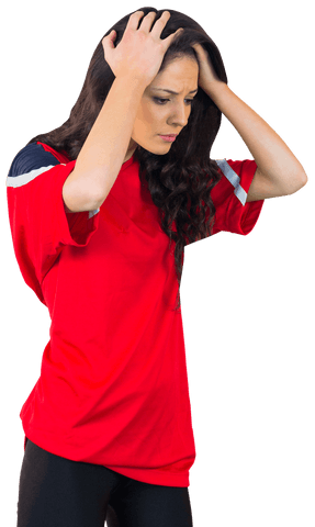 Stressed Football Fan Wearing Red Jersey Transparent Background