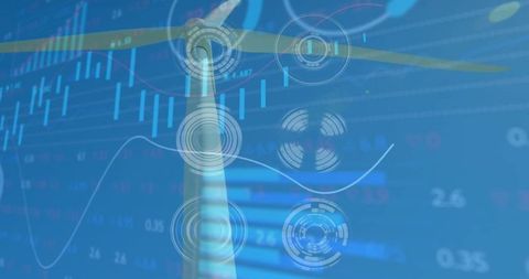 Wind Turbine Amidst Futuristic Digital Financial Analytics