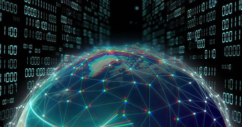 Digital Globe with Network Grid and Binary Code Overlay - Download Free Stock Images Pikwizard.com