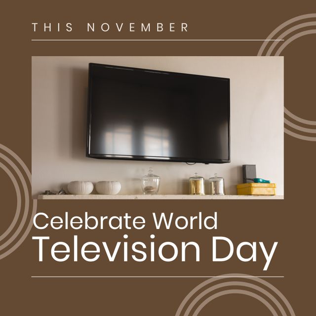 Composition of world television day text over television set on brown background. World television day, leisure time and entertainment concept.