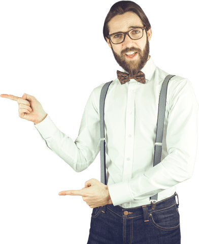 Hipster man pointing with smile transparent background