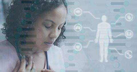 Female Doctor Analyzing Medical Data and DNA Visualization