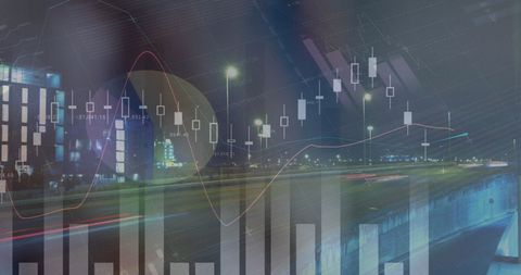 financial data overlays on urban night cityscape - Download Free Stock Images Pikwizard.com