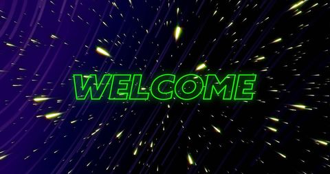 Neon Welcome Sign with Dynamic Light Trails