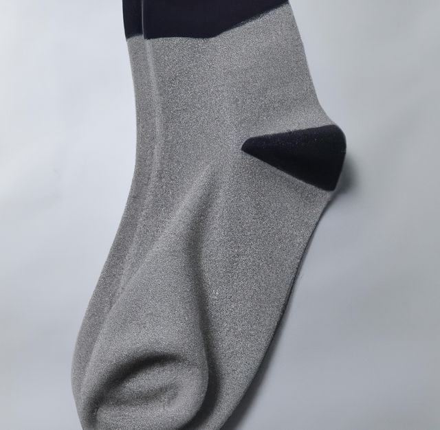 Single gray sock featuring black toe and heel on white background. Ideal for fashion, ecommerce, textile, and clothing-related uses. Perfect for web stores, catalogs, and advertisements for hosiery or casual wear.