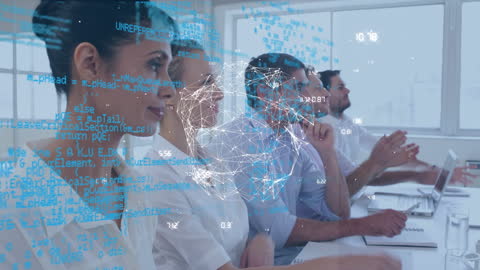 Mixed Diverse Business Team Exploring Data Visualization Technology