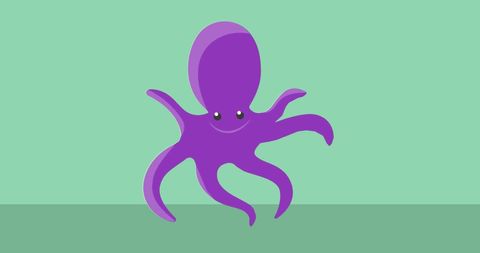 Cute purple octopus cartoon on green background