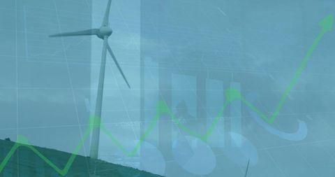 Sustainable Energy Graph Overlay with Wind Turbine Backdrop