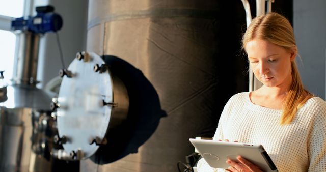 Woman Engineer Working on Tablet in Industrial Facility - Download Free Stock Images Pikwizard.com