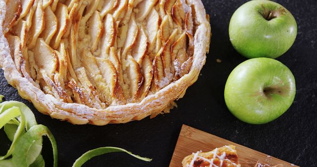 Freshly Baked Apple Pie with Green Apples on Dark Background - Download Free Stock Images Pikwizard.com